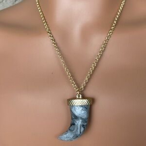 Unique Gold and Gray Marbled Horn Pendant Necklace